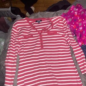 Chaps Women's Red and White Striped Long Sleeve Dress